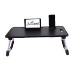 Wood Smart Multipurpose Foldable Laptop Table with Cup Holder, Study Table, Bed Table, Breakfast Table, Portable,Ergonomic & Rounded Edges/Non-Slip Legs (New Black) - Image 6