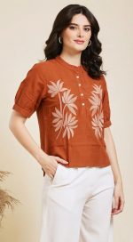 Women's Cotton Blend Embroidered Western Top | Trendy Embroidery Top for Women & Girls - Image 3
