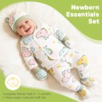 SNOWIE SOFT® 5Pcs Set Dinosaur New Born Baby Clothes 0-3 Months with Cotton Long Sleeve Top and Pants, Gloves, Socks, Bear Ear Hat, Infant Clothes 0-3 Months New Born Baby Gifts Shower Gift - Image 4