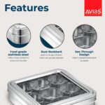 AVIAS 9 Square Stainless Steel Masala Box for Kitchen, Spice Box with See-Through Lid, 9 Containers Masala Dani/Dabba, Dry Fruit Organiser, Food Grade Rust-Free Steel, Plain Large 25.4cm, Silver - Image 2