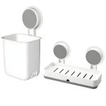 Wall Mounted Self Adhesive Toothbrush Holder with Plastic Soap Holder- Brush Holder- Soap Dish for Bathroom- Soap Stand (Toothbrush Holder+Twin Soap Dish)