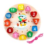 WireScorts Learning Clock with Bead Lace, Educational Digital Analog Numbers, Shape & Color Learning Montessori Toy for Kids - Multi Color