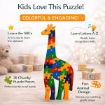 Wooden Giraffe Alphabet & Number Puzzle for Kids | Double Sided Educational Jigsaw Puzzle Toy | Montessori Learning Board for Toddlers & Preschool Children | Wooden Animal Puzzle Game - Image 4