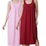 Printed Nighty Slip Gown for Women - 100% Cotton Combed Hosiery, Sleeveless Solid Pattern Maxi Length Nightwear, Soft Fabric.Combo (Pack of 2)