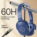 pTron Studio w/ 60Hrs Playtime, Wireless Over-Ear Headphones with HD Mic, Dual-Device Pairing, Immersive Sound, 40mm Drivers, BT5.4, 3.5mm Aux Port, TF Card Slot & Type-C Fast Charging (Blue) - Image 3