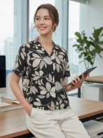 Premium Floral Printed Shirt for Women with Short Sleeves, Ultra-Soft Cotton Blend, Regular Fit Womens Stylish Shirt Casual, Formal, Party, Beach, Summer Wear - Image 8