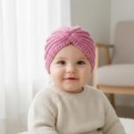 SYGA Pack of 2 Baby Cap & Headband Woolen Soft Stretchable Hat and Ears Warm Headband for Newborn Baby Winter Cap 0-3 Years - Pink - Image 2