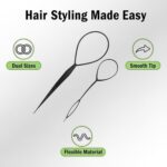 Topsy Tail Hair Styling Kit, 2 Piece Plastic French Braid Loop Tools for Women & Girls, DIY Ponytail Maker Hair Braiding Accessories, Black - Image 7