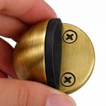 MHS Half Moon Stainless Steel Safety Door Stopper, Floor Mount Half Dome Door Stopper with Rubber Bumper, Heavy-Duty Door Stop Bumper & Wall Protector, Includes Screws & Wall Plugs (1, Antique Brass)