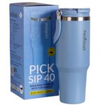 Nestasia PickSip40 Tumbler with Straw & Top Handle 1.2L | Insulated Stainless Steel Sipper Water Bottle for Adults with Dual Flip Opening Sip-Swig Leakproof Lid for Office & Gym (Blue Frost)