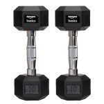 Amazon basics Rubber Encased Hex Dumbbell Weight Set Of 2, 10 Kg,Black