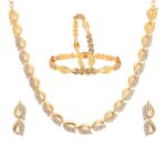 ZENEME Non-precious Metal Gold Plated and American Diamond Necklace Set & Bangles for Women & Girls