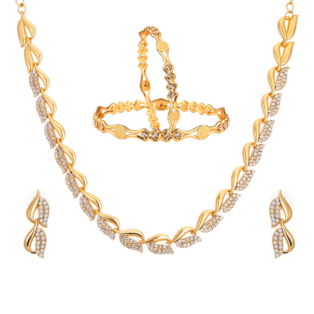 612C0uKmKL._SL1100_.jpg ZENEME Non-precious Metal Gold Plated and American Diamond Necklace Set & Bangles for Women & Girls - Image 1