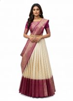 RENVAANI Women's Traditional Kanjivaram Kanchipuram Silk Zari Weaving Unstitched Lehenga Choli with Dupatta