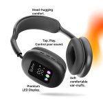 pTron Studio Pixel, 70hrs Playtime, Dual Device Pairing, Wireless Over Ear Headphones w/HD Mic, TruTalk AI-ENC Calls, 40mm Drivers, Pristine Sound, RGB Display, BT5.3 & Type-C Charging (Jet Black) - Image 7