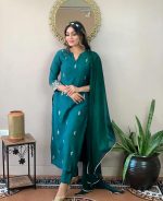 Women Premium Collection Rayon Embroidered Straight Kurta Pant Dupatta Festive Ethnic Apparel Set