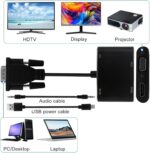 2 in 1 VGA to HDMI Adapter, VGA Male to HDMI and VGA Female with Audio (Aux Port) 1080P Converter for Computer, Laptop, TV/Monitor, Supports Dual Monitor (Black) - Image 4