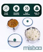 Mishaa Steel Leakproof Tiffin/Lunch Box, Airtight & Spill-Proof Container for Curry & Liquid Items, Steel Lunch Box for School, College & Office, Suitable for Men, Women & Kids (350ML + 850ML) - Image 4