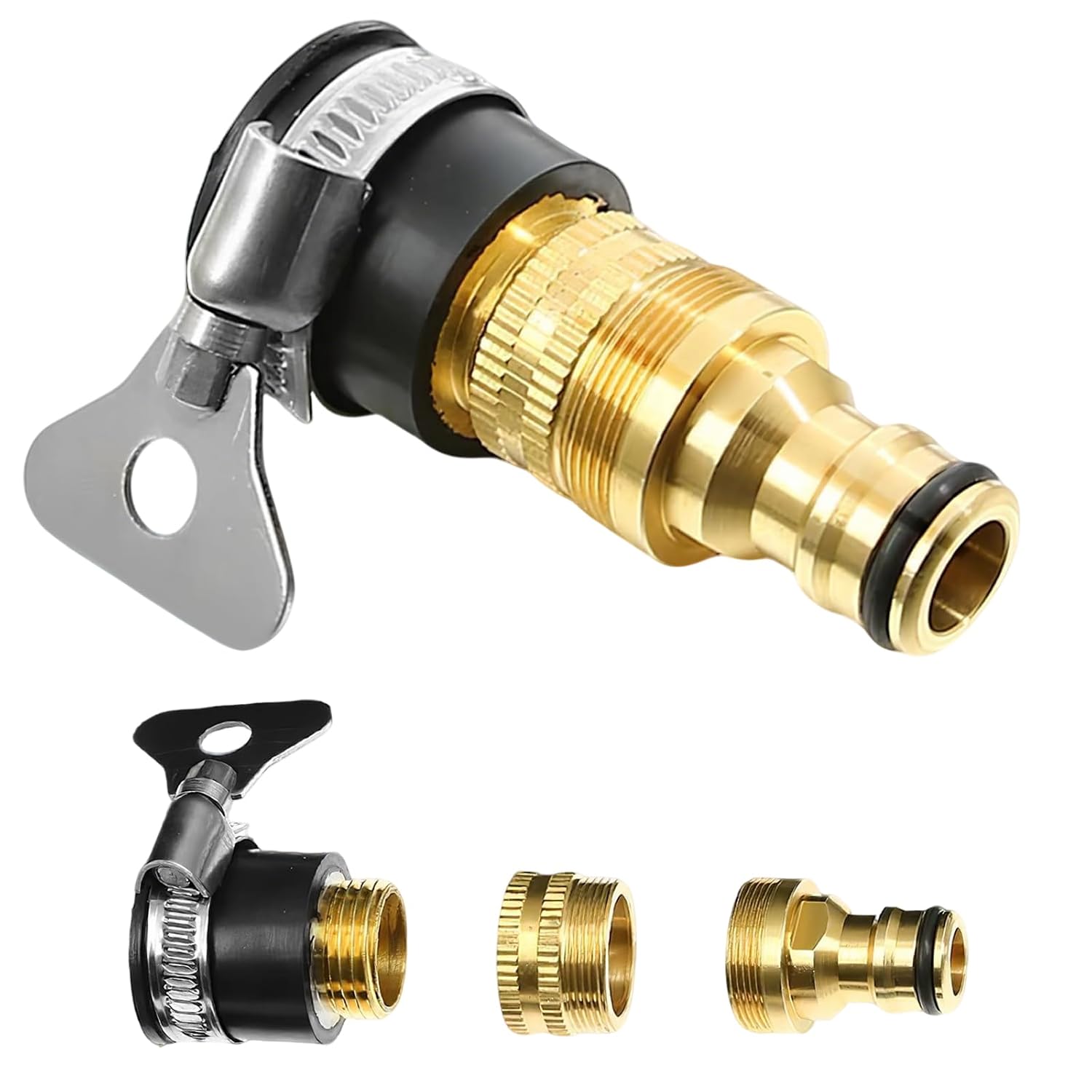 6140XYWSLgL._SL1500_.jpg 3-in-1 Brass Universal Tap Connector, Quick Connect Water Pipe Adapter, Pipe Connector for Tap 3/4 and 1/2 Inch, Durable and Versatile for Bathroom, Kitchen, Garden, Outdoor, Car Washing - Image 1