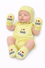Cuteably Newborn Baby Jhabla, Cap, Mittens, Booties, Nappy Combo Set, Soft & Breathable Cotton, Unisex, 0-3 Months