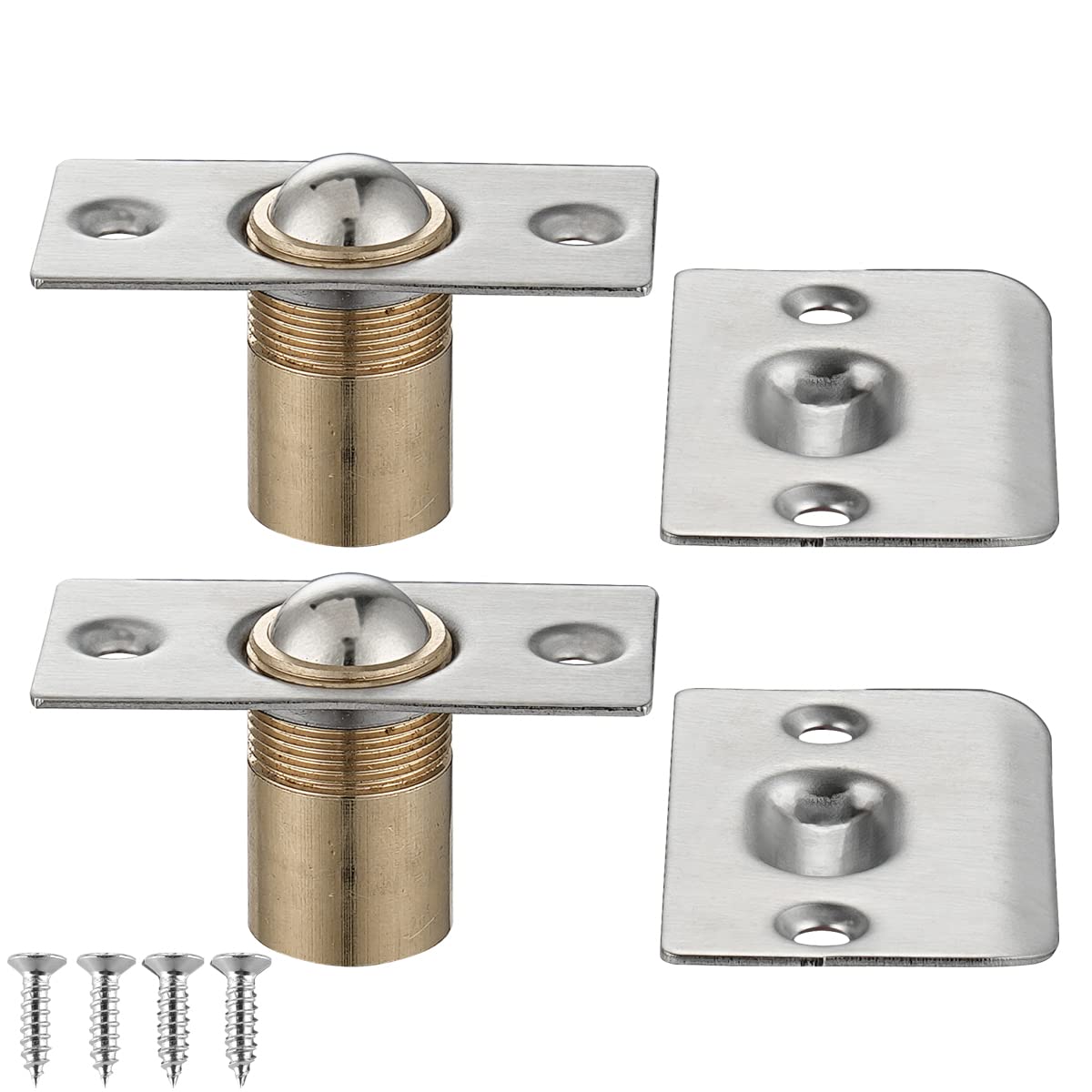 614P89rLpeL._SL1200_.jpg JQK Closet Door Ball Catch Hardware, Stainless Steel Catch Adjustable with Strike Plate, Brushed Satin Finish 2 Pack, HBC100-P2 - Image 1