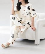 Women Cotton Night Suit Set|Korean Cartoon Printed Night Suit for Women|Soft Pyjama Set with Half Sleeve Pajama T-Shirt|Comfortable Lounge Wear, Sleepwear & Night Wear Girls - Image 6