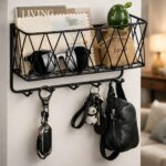 CentraLit Stylish Metal Key Holder with Mobile Stand for Home Decor | Wall Mount Organiser with Shelf & Hooks | Modern Entryway Organizer for Keys, Mail 5 Hook Key Holder for Wall