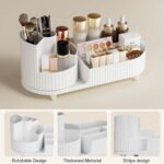 Oslen 360° Rotating Makeup Brush Holder Organizer with Drawers | Premium Large Makeup Organizer for Vanity, Bathroom & Desktop | Skincare, Cosmetics & Accessories Storage Box (White) - Image 6