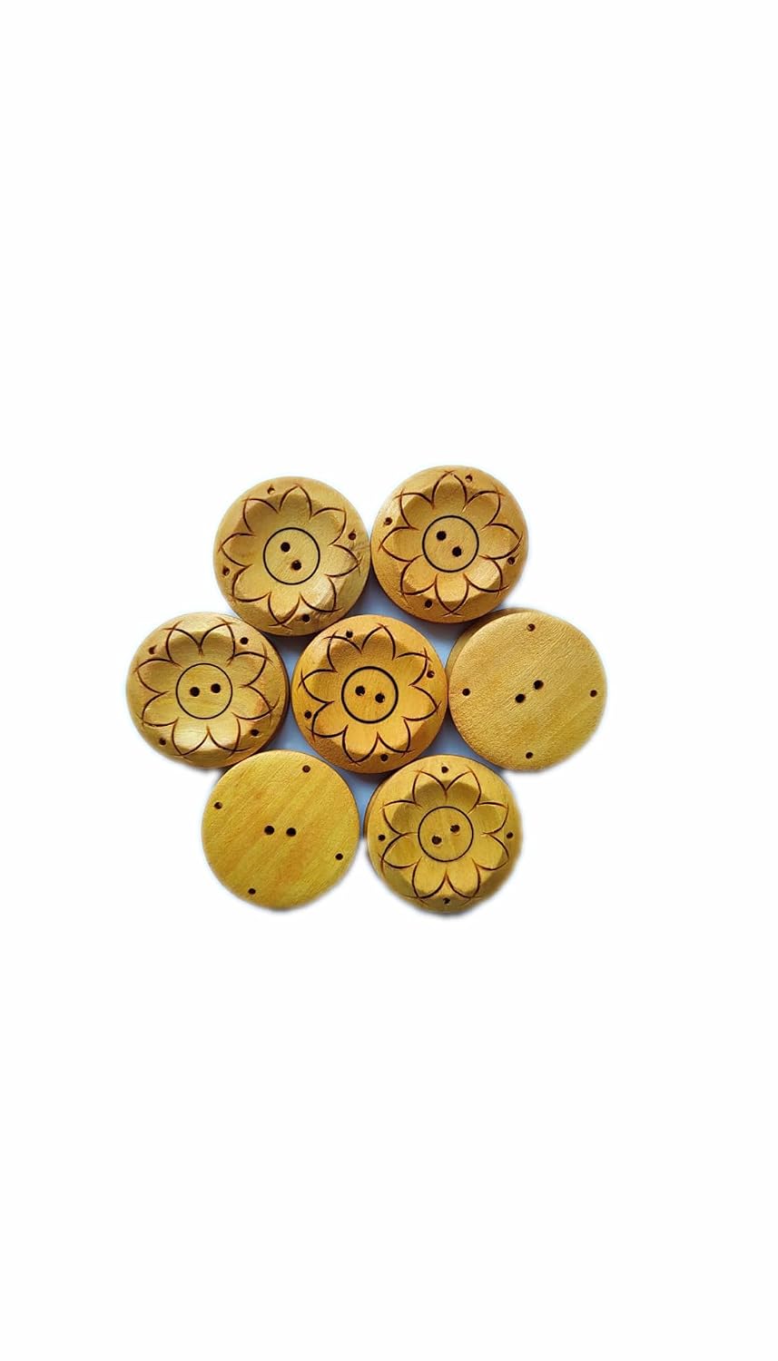 615J32FA94S._SL1500_.jpg Ekta Enterprise Assorted Big Size Flower Haldu Wooden Button Dia. 38mm, 2 Holed Buttons for Curtains, Designer Collection of Ethnic Ware, Ladies Kurties, Sewing, DIY Art and Craft Pack of 10 - Image 1