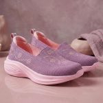 Liberty LEAP7X GLOWSTAR-E Slip-On Sneakers for Women - Peach & Navy Knitted Casual Shoes | Memory Foam Cushioned Insole, Lightweight Slip-On Shoes for Walking, College & Casual Outings - Image 2