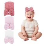 SNOWIE SOFT® 3pcs Baby Caps for Born 0-3 Months, Bow Knot Turban Baby Cap 6-12 Months Infant Caps for Babies, Ultra Soft New Born Hats Shower Gift for New Born Girl Boy