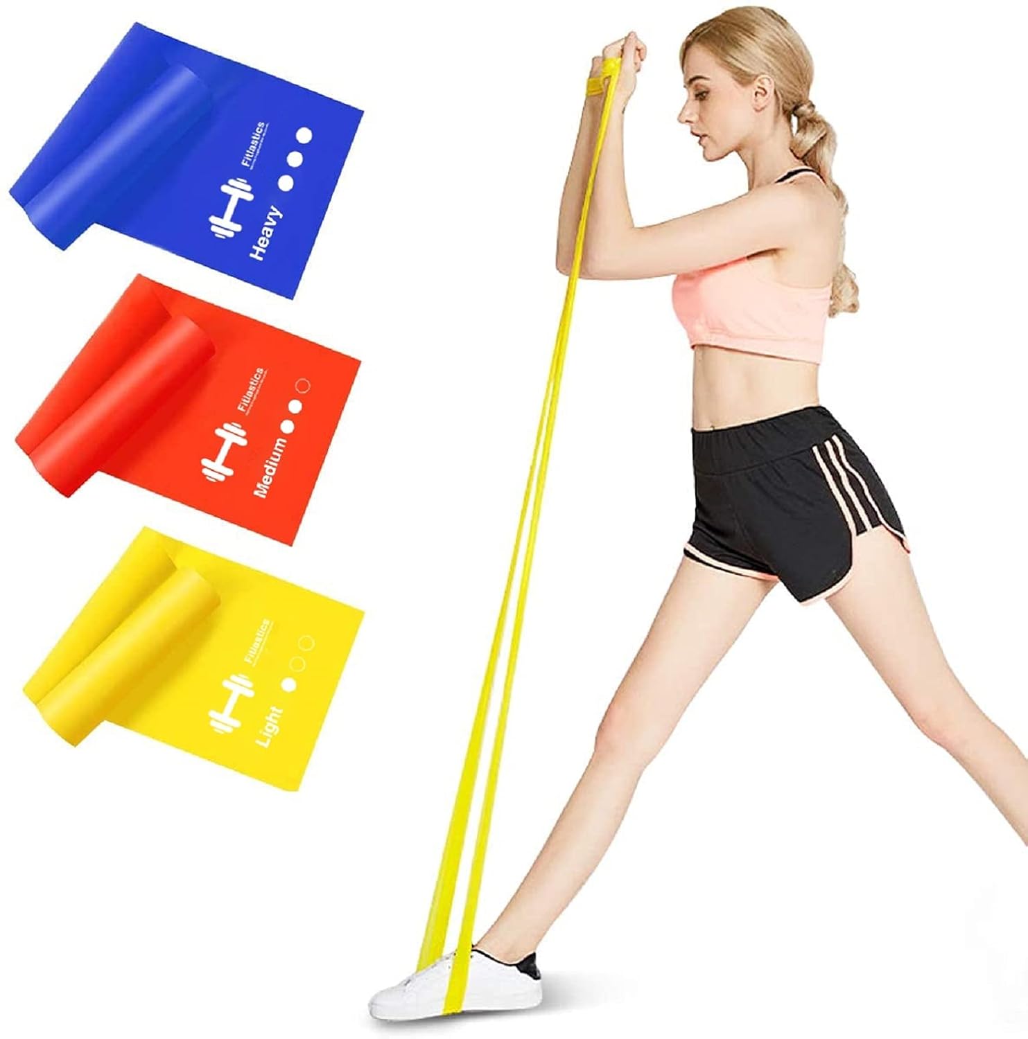 6160ExztUoL._SL1500_.jpg Natural Rubber Resistance Bands For Toning. Strength Training, Stretching, Physical Therapy, Pilates, Yoga Exercises Home Fitness Workouts For Men/Women (3 Bands Set - 6Ft Each) - Image 1
