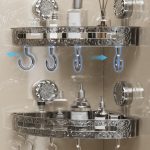 YTHIᵀᴹ Self Adhesive Acrylic Bath Corner Shelf Organiser Self Adhesive Bathroom Shelf Crystal Pattern Design Wall Mounted Storage Rack with Hooks - Image 6