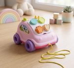 Pull Along Shape Sorting Car Toy for Toddlers 1+ Year | Educational Shape Sorter Vehicle with 4 Textured Shape Blocks & Storage Compartment | Montessori Learning Toy (Pink) - Image 2