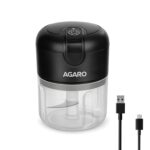 AGARO Elite Rechargeable Mini Electric Chopper, Food Grade Bowl, Stainless Steel Blades, Rechargeable, One Touch Operation, for Chopping Garlic, Ginger, Onion, Vegetable, Nuts, 250 Ml, Black