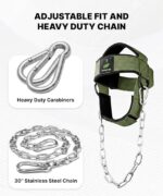 RACE® Neck and Head Strengthening Equipment Weight Harness Thick Padded Adjustable Strap with Heavy Duty Steel Chain & Rings for Gym Crossfit Fitness Training Injury Rehab (Military Green) - Image 3