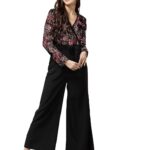 LONDON BELLY Women’s Polyester Semi-Formal Jumpsuit with Round Neck Half Sleeves Adjustable Waist Tie Abstract Pattern and Regular Fit | Women Stylish One Piece Outfit | Women Regular Fit Jumpsuit