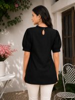 Yash Gallery Women's Rayon Dobby Solid Straight Half Puff Sleeve High Neck Casual Regular Fit Top - Image 5