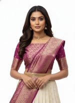 RENVAANI Women's Traditional Kanjivaram Kanchipuram Silk Zari Weaving Unstitched Lehenga Choli with Dupatta - Image 4
