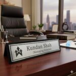 Personalized Acrylic Desk Name Plate Signage - Custom Office Name Sign, Elegant Gift For Doctors, Advocates & Professionals (10 X 2.5 Inches, Clear & Durable) (Brushed Silver) - Image 2