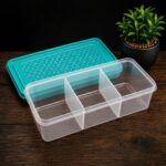 MAGIC SPOON Multipurpose 3 Section Storage Container | Spice Box, Pickle Jar, Fridge Organizer, Dry Fruit, Vegetable & Kitchen Storage Container- Combo Pack (2000ml X 2) (AQUA-GREY) - Image 6