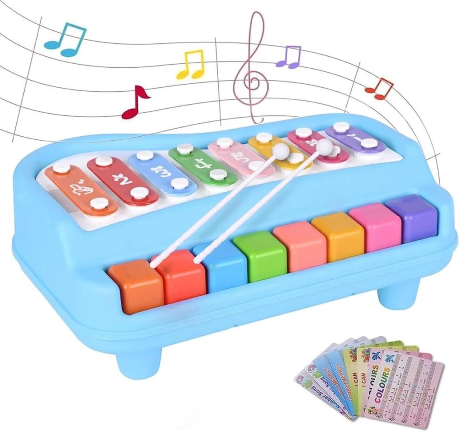 61867PQTnEL._SL1500_.jpg Musical Instruments, 2 in 1 Baby Piano Xylophone for Toddlers 1-3 Years Old, 8 Multicolored Key Keyboard, Preschool Educational Learning Toy for Girl Boy - Image 1