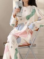 Louis Luxe Womens Korean Night Dress || Full Pyjama Set || Korean Nightsuit || Women Nightwear ||Round Neck Full Sleeve Nightsuit || Loungewear || Everyday Nightdress (ND-02) - Image 5