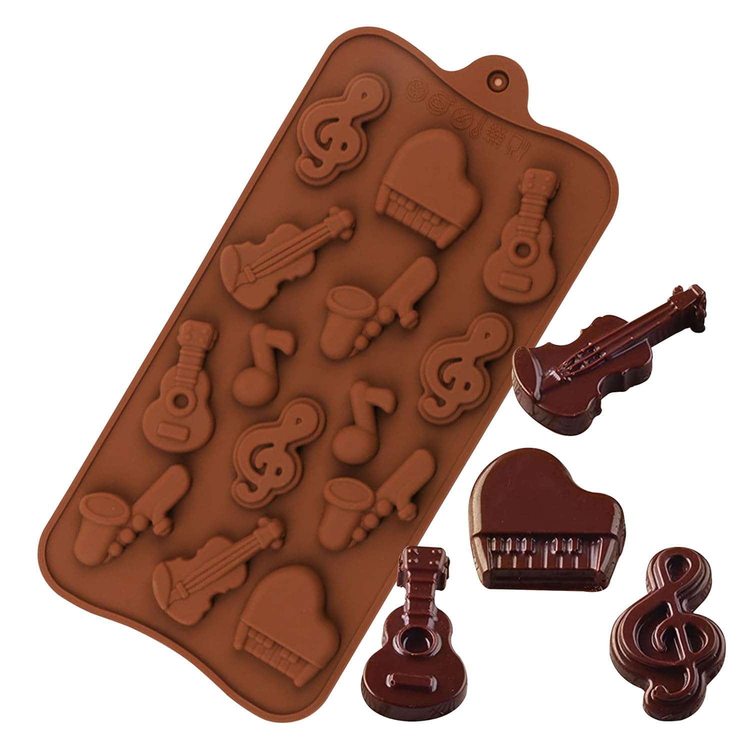 618YRlaaQ7L._SL1500_.jpg Musical Instrument Silicone Chocolate Mold Guitar Violin Flute Candy Moulds Ice Cube Fudge Chocolate DIY Jelly Gummy Cupcake Topper Birthday Theme Cake Decoration Fondant Cake Decorating Tools - Image 1
