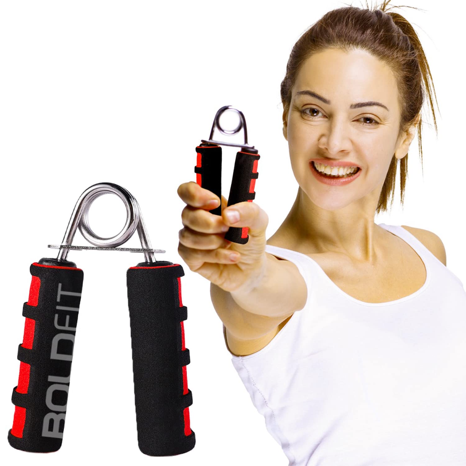 618bY5DZwvL._SL1500_.jpg Boldfit Hand Grip Strengthener with Foam Handle, Hand Gripper for Men & Women for Gym Workout Hand Exercise Equipment to Use in Home for Forearm Exercise, Finger Exercise Power Gripper Red-Black - Image 1