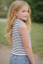 Girl's Cotton Blend Casual Top with Collar Neck Sleeveless Solid Pattern Modern Style Relaxed Fit and Waist Length - Image 3