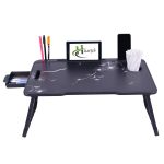Foldable Wooden Mini Laptop Table for Bed, Study Table with Drawer, Tablet/Mobile Holder for Kids & Adults (HJ Flower)
