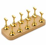 10 Pcs Magnetic Nail Practice Stand Holder with Curved Wooden Base, Gold or Silver Nail Display Holders for Press-On Nails, Acrylic Nail Art Practice Tool for DIY Salon Manicure - Image 4
