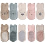 FedMois 5 Pairs Baby Kids Anti-slip Socks Cotton non skid Ankle Socks Animals, Multicolor, 1-3 Years