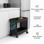 Plastic Storage Trolley Rack with Wheels, 5-Layer Rolling Utility Cart, Space-Saving Home Organizer Rack, Kitchen, Bathroom, Office Storage| Black (1 Pcs, 5-Layer) - Image 6